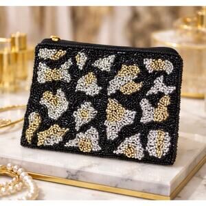 Kay Lee Black Metallic Zipper Coin Purse New